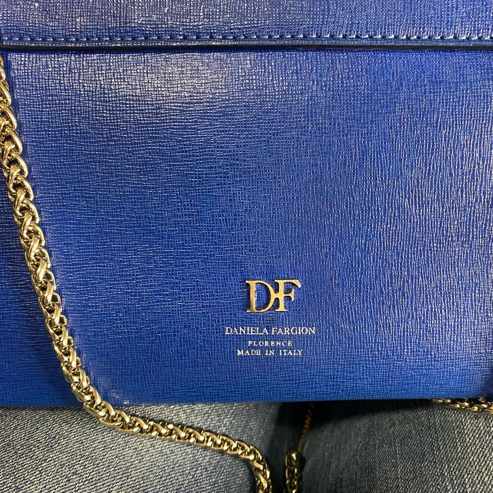 Daniela Fargion Genuine Leather Blue Handbag, Made in Italy - Picture 1 of 12